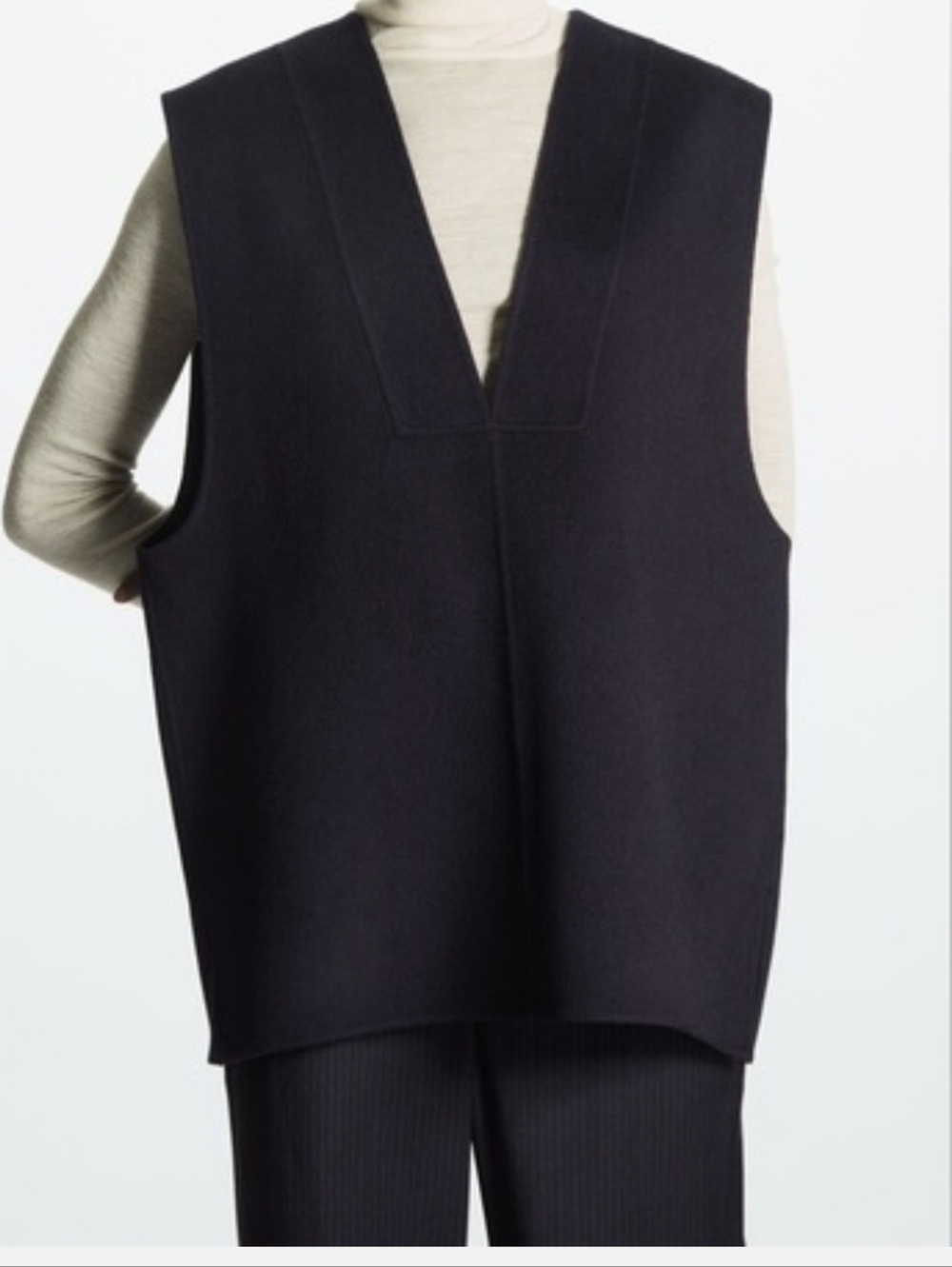 Cos Navy Blue Oversized Wool Vest Deep V Neck